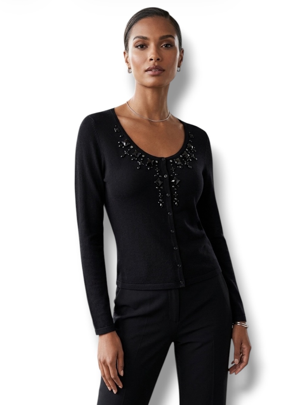 Apt. 9 (Kohl’s) Sweater Black Embellished Cardigan Women's Size M